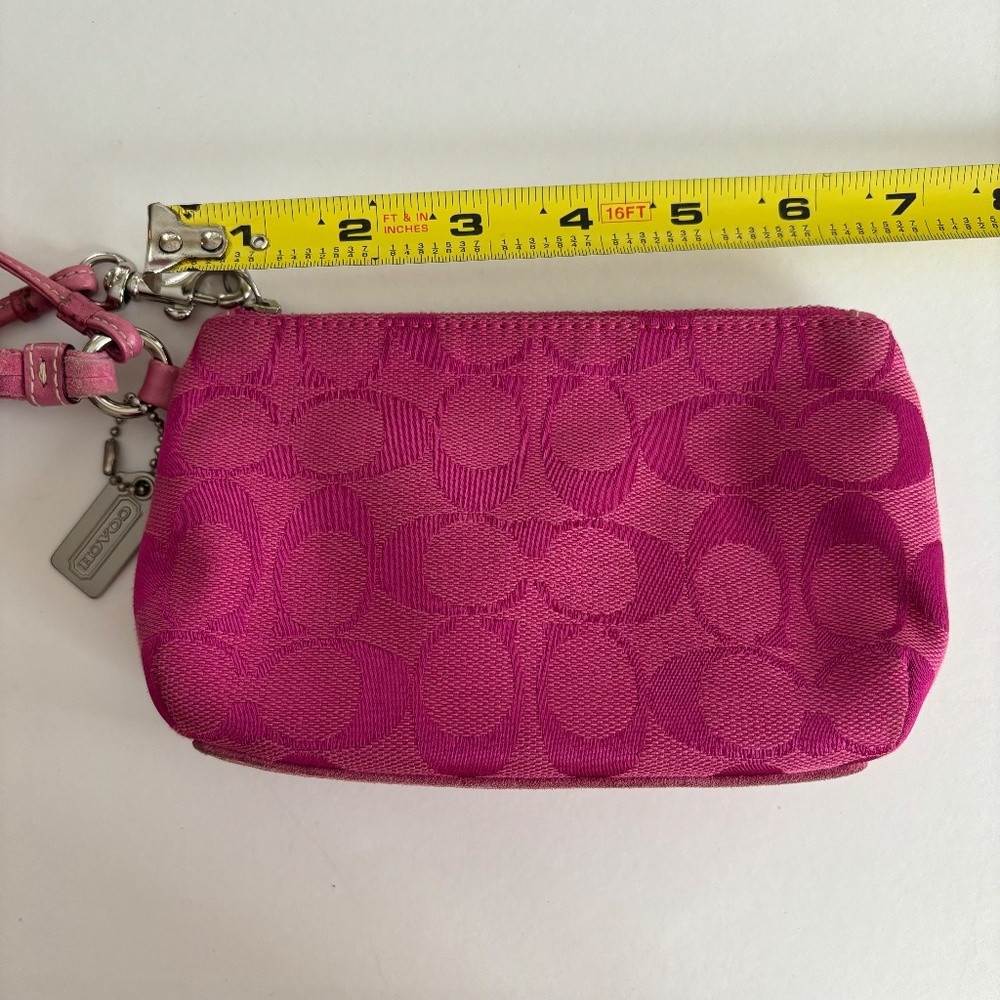 Y2K Coach wristlet with fringe tassel in hot pink logo